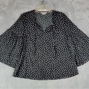 Boden Women's Shirt Top Europe Boho Flared Sleeve Black - Pink Polka Dot Size 4